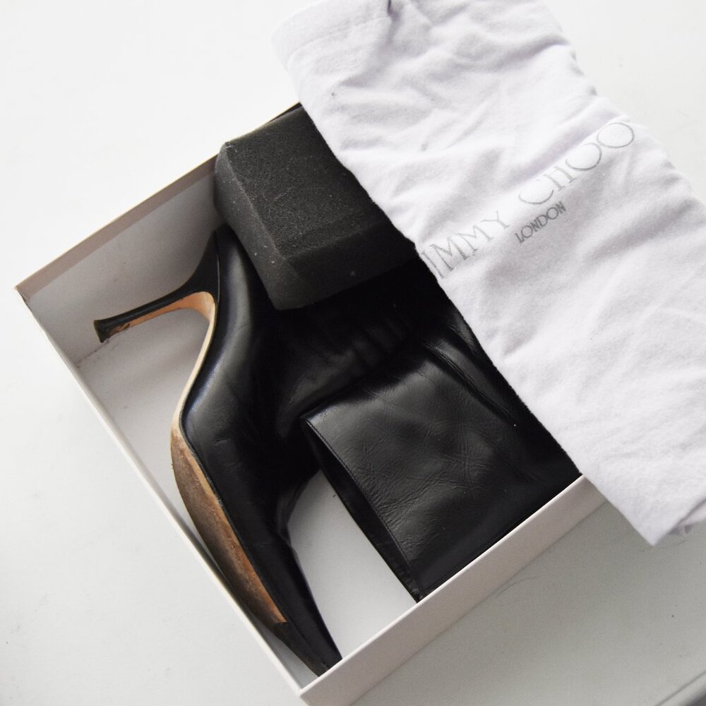 Jimmy Choo Stiletto Pointy-Toe Ankle Booty in Black Leather